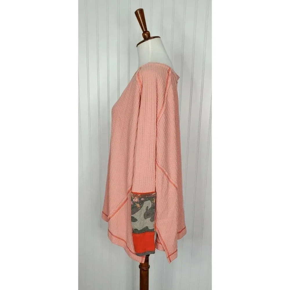 We the Free Camo Cuff Waffle Knit Thermal Oversized Women's Size Small